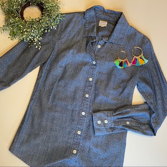 J.Crew chambray polka dot button up shirt XXS - Picture 4 of 9